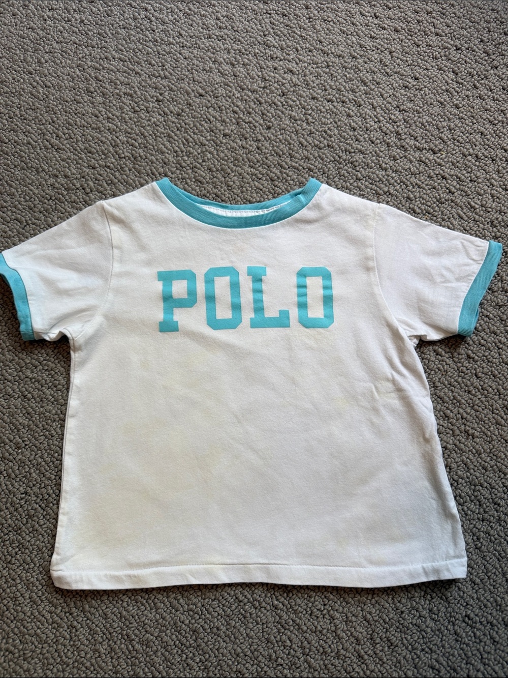 Polo by Ralph Lauren White Tee with Turquoise Logo & Trim